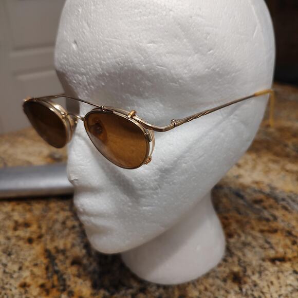 RARE Oliver Peoples OP 88 BG FRAMES ONLY Gold Oval Metal & Clip On Case Mens - Picture 4 of 16